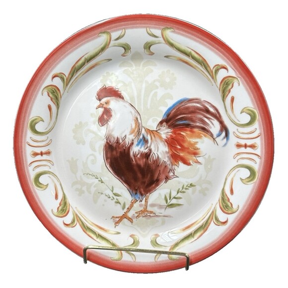 Pier 1 Imports Ironstone Rooster Dessert Salad Plates Set of 4 Colors Patterns - Picture 6 of 12